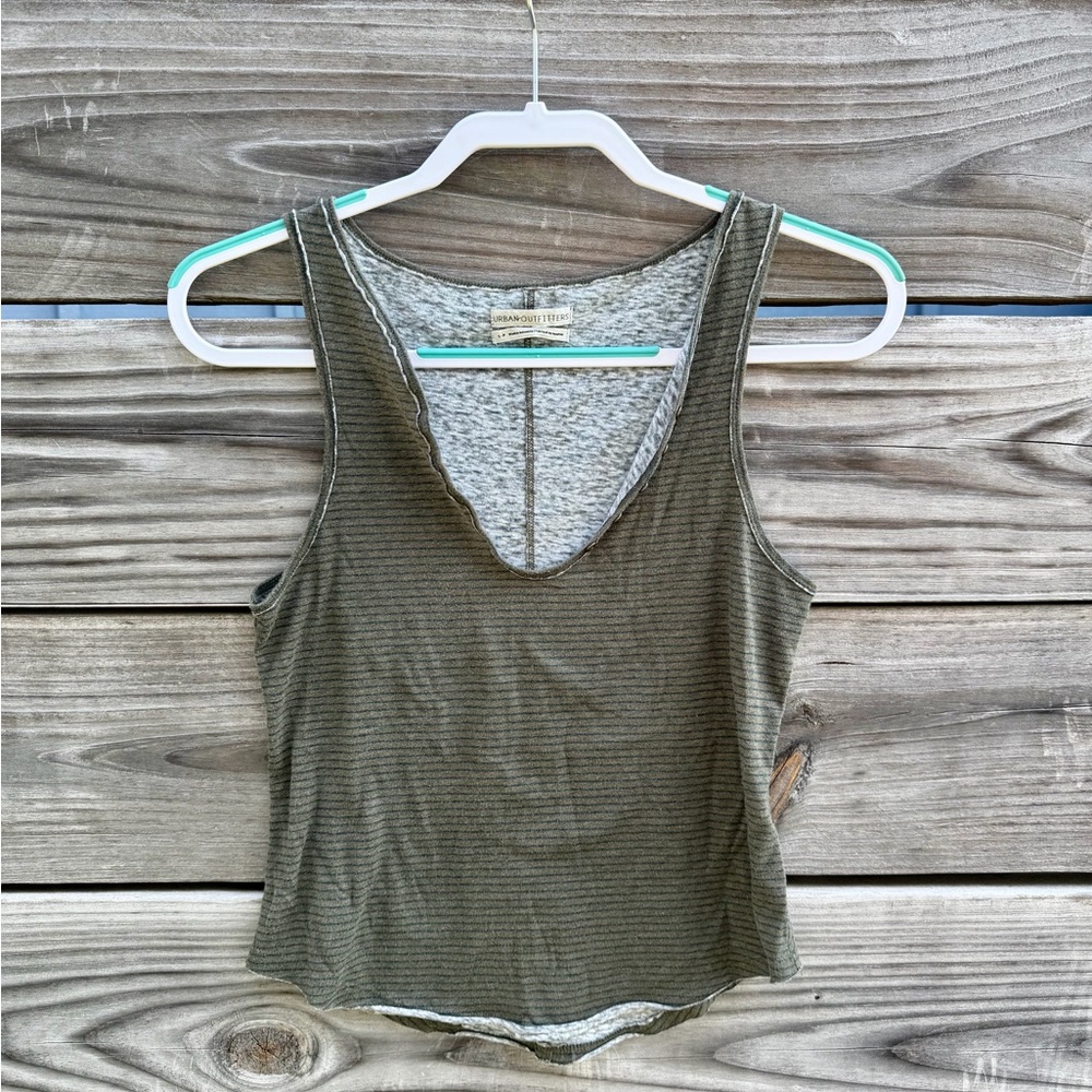 Urban Outfitters Olive Green Striped Snap Tank Top Small